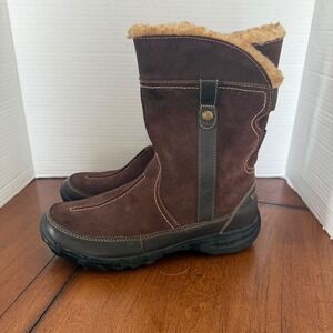 Clarks Womens Brown Suede Leather Faux Fur Lined Winter Boots 8W Wide